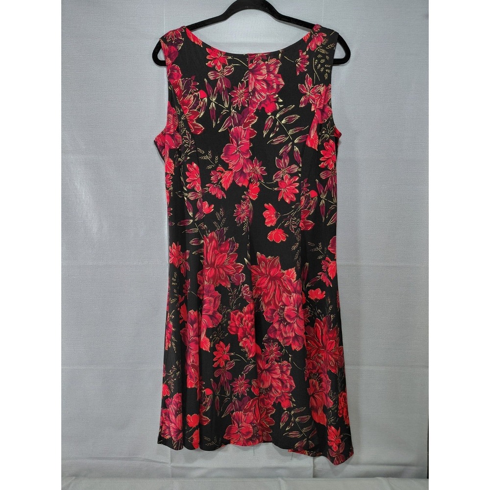 Perceptions New York Floral Swing Dress Sz LG Black & Red Sleeveless Stretchy - Picture 2 of 8
